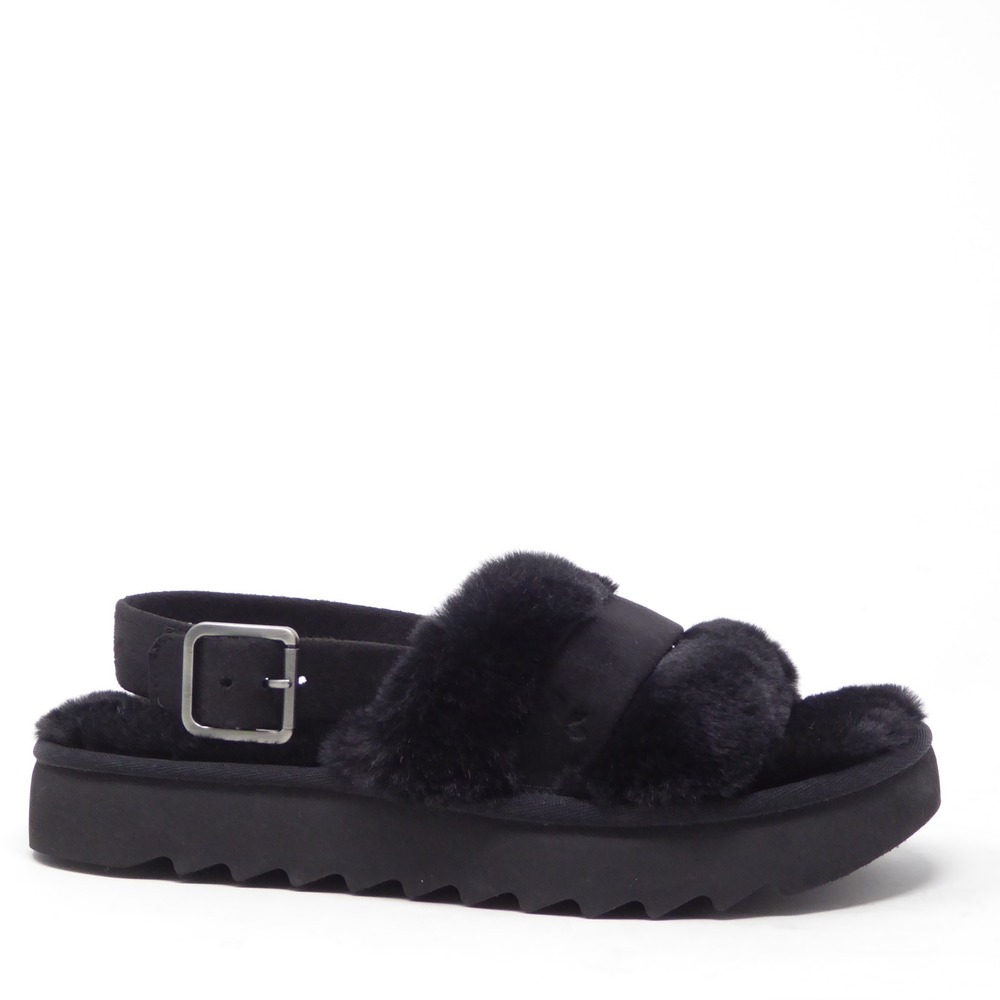 Koolaburra by UGG Fuzz'd Out Women Sandals Black Faux Fur Slingback 6
